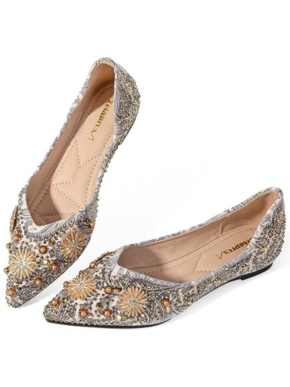 Rhinestone Pointed Toe Ballet Flats Women's Slip On Comfortable Dressy
